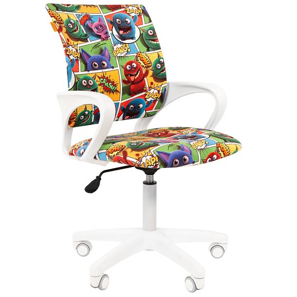 Кресло CHAIRMAN KIDS 103 LT, пластик белый, ткань велюр, принт монстры - Вид 1