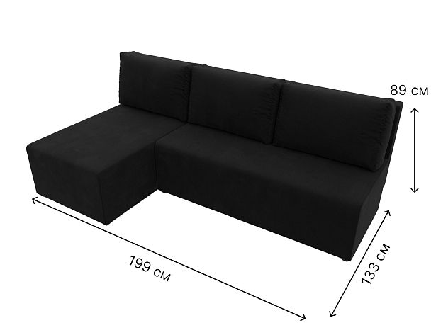 Угловой диван Поло левый (полностью микровельвет черный) - Вид 9