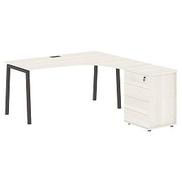 Стол эргономичный с тумбой ELCET 1518(R) Ясень Траун/Мокко 1560х1880х750 EDIS - Фото предпросмотра