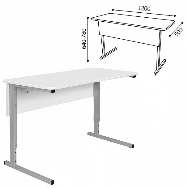 Стол-парта СУТ.55, 2-местный, регулируемый, 1200х500х640-780 мм, серый каркас, ЛДСП белая, гр.4-6 - Вид 3