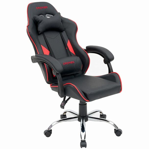 Кресло компьютерное CROMEX "Joker GM-125", две подушки, экокожа, черное/красное, 532954 - Вид 9