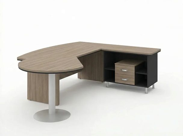 BRL RB072-235x200R Стол рук-ля R угловой с брифингом и тумбой 2 ящика 2350х2000х760 Шорвуд/Черный - Вид 1