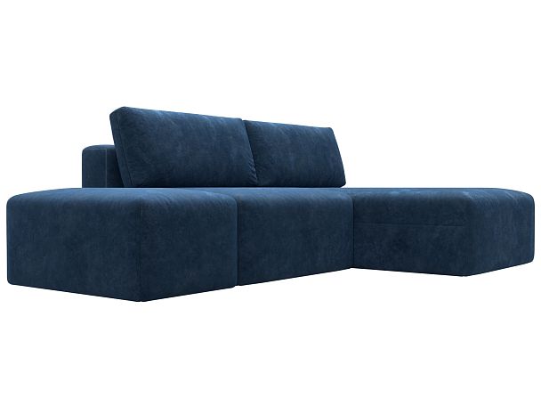 Диван угловой модульный с пуфом Лига-060 НПБ угол универсальный Велюр синий - Вид 3