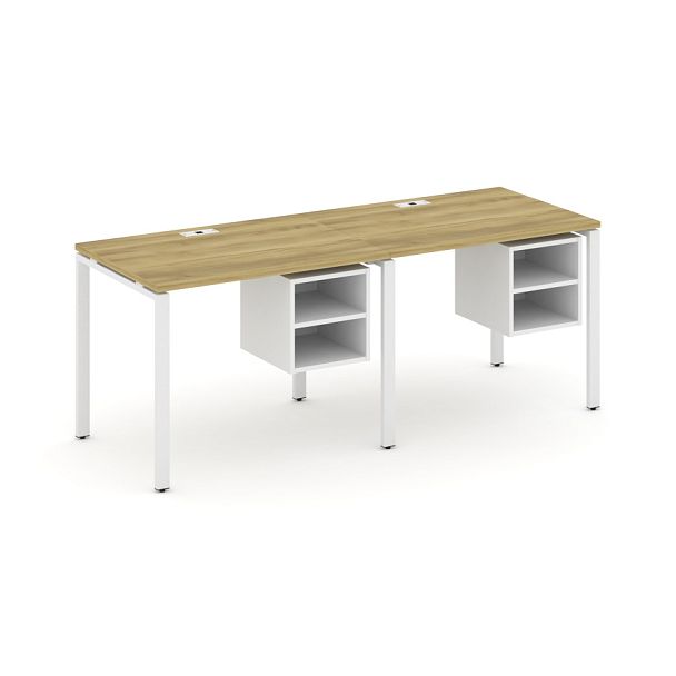 Concept Рабочая станция односторонняя с подвес. тумбами 2 места CN.ORS-105 Дуб Винченцо/Белый Бриллиант/Металл Белый 1960*720*750 - Вид 1