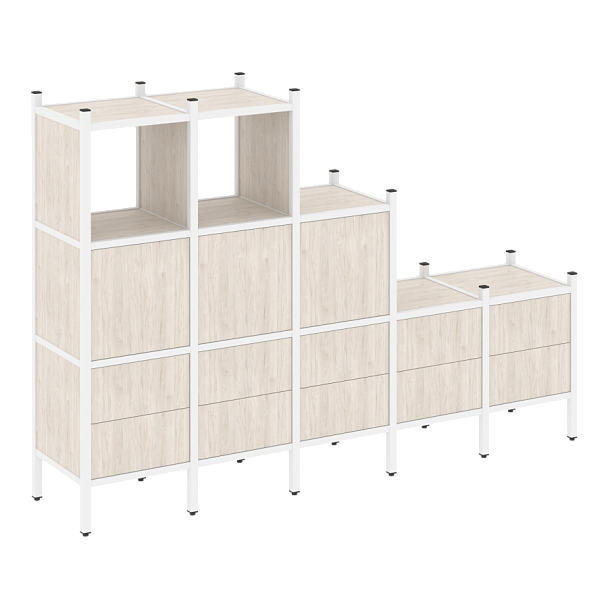 Loft Прямой стеллаж наборный VR.L-19 Денвер светлый/Белый металл 2110*446*1458 - Вид 1