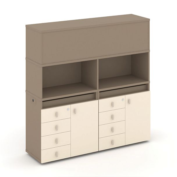 Estetica Набор №4. Тумба двойная+высокая надставка ES.NB.2V-4 Латте/Сатин 1500*410*1520 - Вид 1