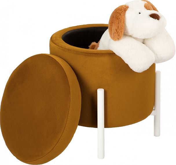 Пуф Кен с местом для хранения Горчичный велюр Confetti chai tea/белый - Вид 3