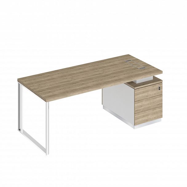 Стол руководителя на опорной тумбе (левый/правый) "Bravo" БР 104 дуб гладстоун светлый/белый премиум/дуб гладстоун светлый - Вид 1