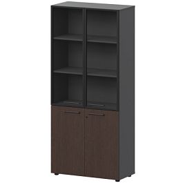 Шкаф высокий закрытый с стеклом в алюминиевой раме СМШ58.28F.38RSМ(Ч) Дуб венге/Графит 792x382x1990 Кортез - Фото предпросмотра