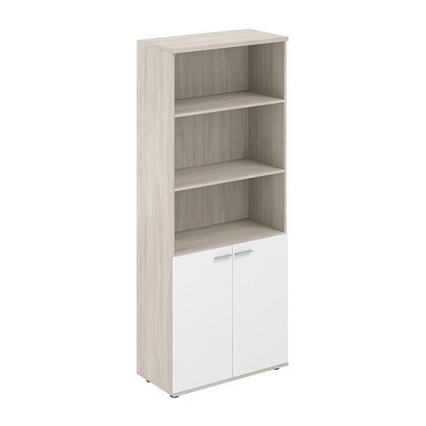 Шкаф высокий полуоткрытый Sigma 800х400х1955, 2-х дв, з.ст ЛДСП 16 мм / корпус: дуб светлый; фасады: белый - Вид 1