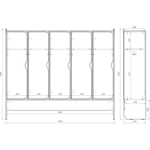 Шкаф 5-секционный с нишей под скамью - Вид 2