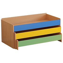 Кровать детская трехъярусная, 1480х652х720 мм, ЛДСП, бук бавария/цветная, настил фанера - Фото предпросмотра