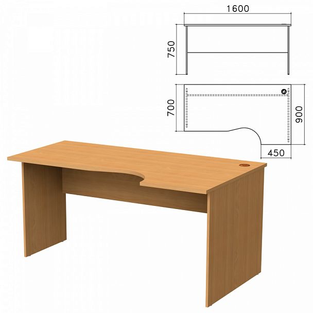 Стол письменный эргономичный "Монолит", 1600х900х750 мм, правый, цвет бук бавария, СМ6.1 - Вид 1
