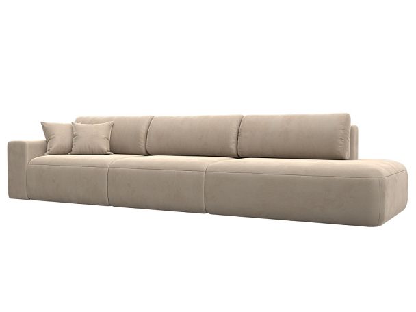 Диван прямой Лига-036 Модерн Лонг подлокотник слева Велюр бежевый - Вид 1