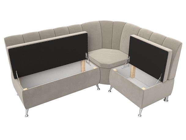 Кухонный угловой диван Кантри правый (полностью микровельвет бежевый) - Вид 6