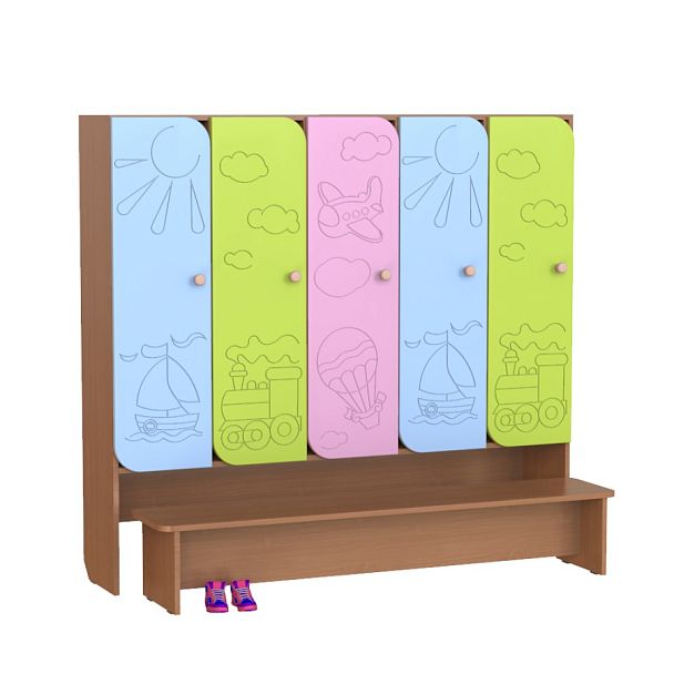 Шкаф детский 5-секционный со скамьей МДФ Путешествие ШФН-010 - Вид 1