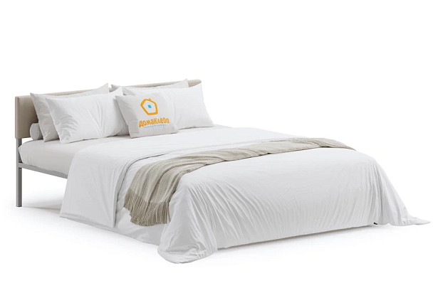 Кровать  металлическая Лофт КОМПАКТ с мягкой спинкой 1800*2000, цвет кровати серый, мягкая спинка светлая - Вид 1