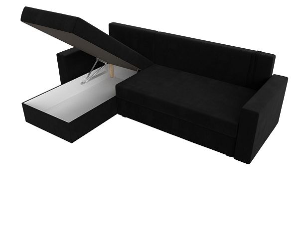 Угловой диван Траумберг Лайт левый (полностью микровельвет черный) - Вид 7