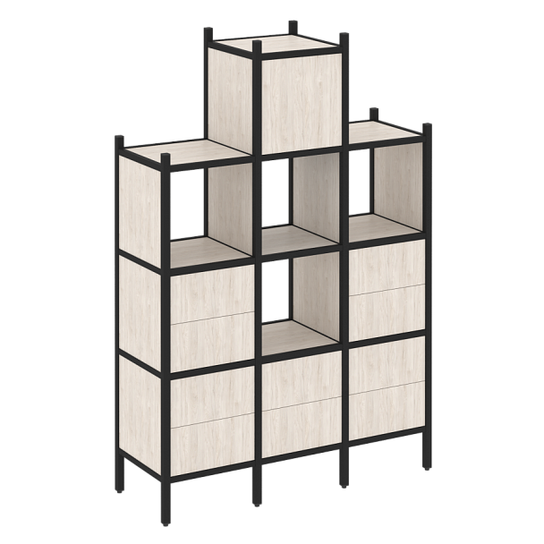 Loft Прямой стеллаж наборный VR.L-18 Денвер светлый/Чёрный металл 1278*446*1869 - Вид 1