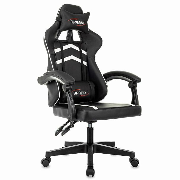 Кресло компьютерное BRABIX "Shooter GM-123", 2 подушки, экокожа, черное/белое, 533191 - Вид 2