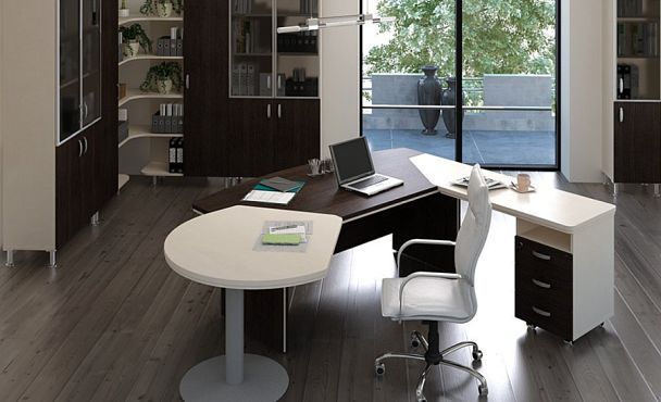 Стол руководителя с вставками и брифингом L,R 2150 Берлин Дрифтвуд СРБ.В 16-150 - Вид 4