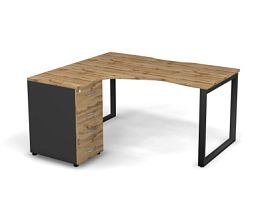 MATRIX 121S131-О Стол эгоном. с тумбой L, пров. вырез. (O-опоры) 1580х1380х775 Дуб Крафт/Темно-серый - Фото предпросмотра