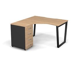 MATRIX 121S130-V Стол с тумбой L, пров. вырез. (V-опоры) 1380х1380х775 Швейц-й вяз/Темно-серый - Фото предпросмотра