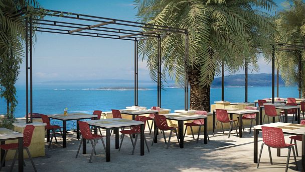 Стул LUX (4 ножки) каркас серый RAL 7040, синий, стопируемый - Вид 4