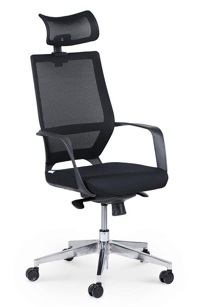 Кресло офисное / Варио LB / черный пластик / черная сетка / черная ткань - Вид 1