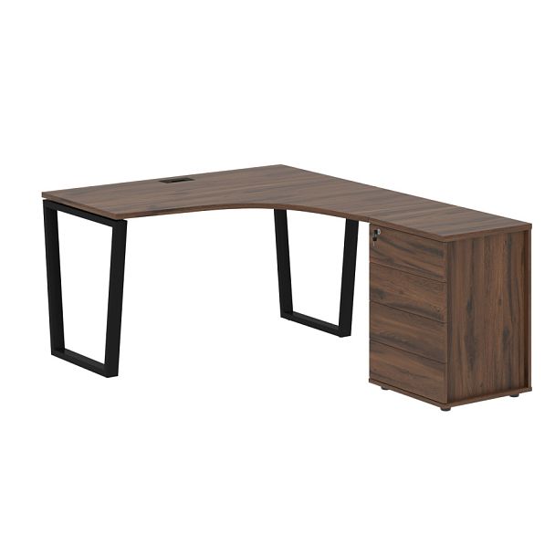 Стол эргономичный с тумбой EVCET 1318(R) Дуб Денвер тёмный/Черный 1360х1880х750 EDIS - Вид 1