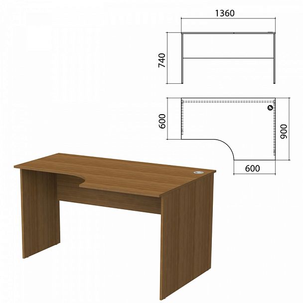 Стол письменный эргономичный "Бюджет", 1360х900х740 мм, правый, орех французский, 402663-190 - Вид 1