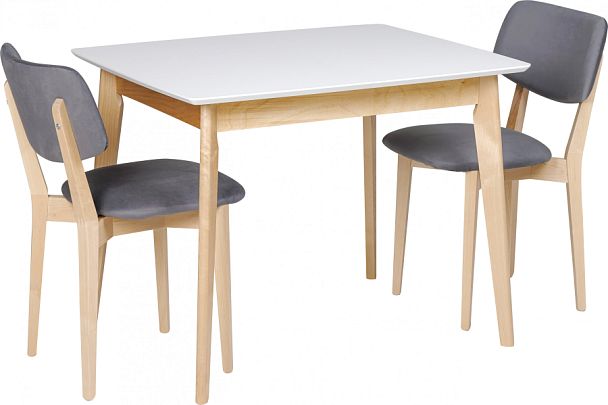 Обеденная группа стол раздвижной Норден 100 Белый/Натуральный и 2 стула Мэти Натуральный/Серый велюр - Вид 1