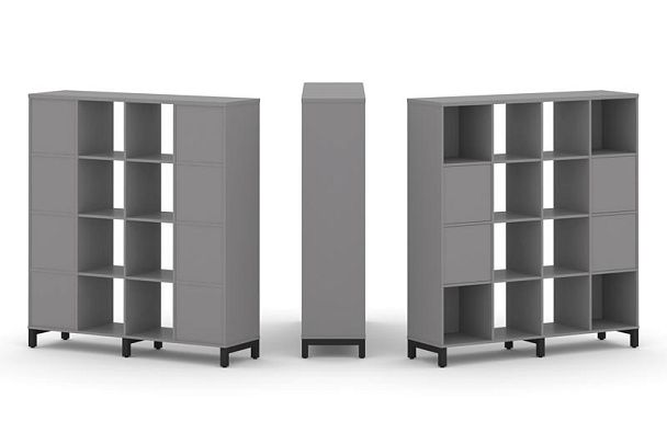 Стайл Проджект Набор стеллажа одностороннего, 4 яруса SN.NS-441 Серый Пепел/Металл Черный 1488*400*1 - Вид 1