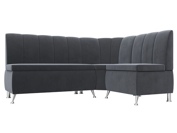 Кухонный угловой диван Кантри правый (полностью велюр серый) - Вид 1