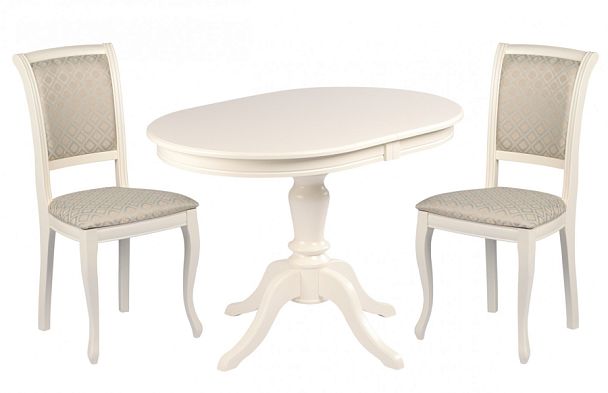 Обеденная группа стол Анфея 110(150)х75х76 Слоновая кость и 2 стула Арктос Слоновая кость/Бирюзовый жаккард - Вид 1