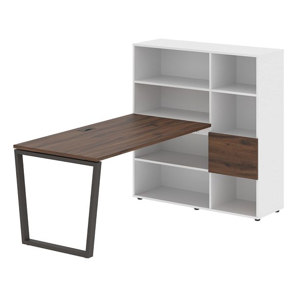 Стол-стеллаж EVRST 1215 Дуб Денвер тёмный/Мокко/Белый 1990х1250х1355 EDIS - Вид 1