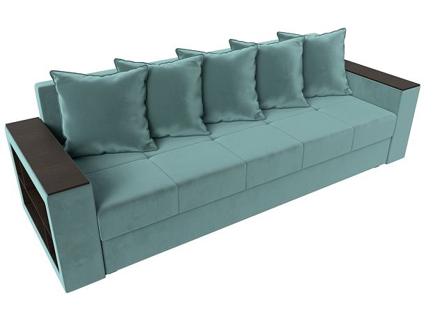 Диван прямой Дубай Лайт полки слева (полностью Велюр бирюзовый) - Вид 5
