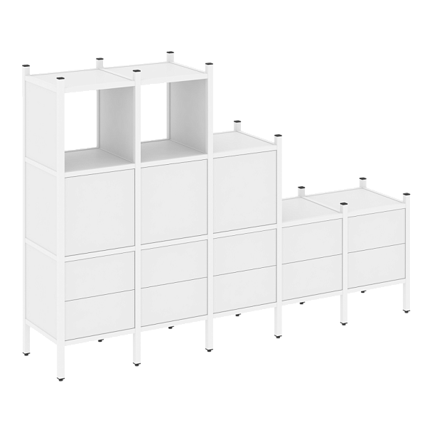 Loft Прямой стеллаж наборный VR.L-19 Белый бриллиант/Белый металл 2110*446*1458 - Вид 1