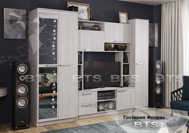 Гостиная "Флора" (2700х2100х540) ясень белый - Вид 1