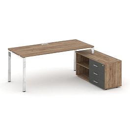 Style Project Direct Lux Стол письменный с греденцией правой M-SN-6P.SRG-014.M(R) Дуб Табак/Дуб Табак/Антрацит/Нержавеющая Сталь/Хром 1580*700*750 - Фото предпросмотра