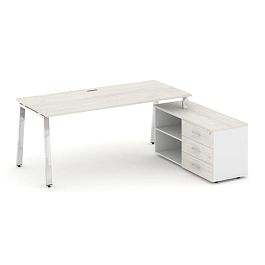 Style Project Direct Lux Стол письменный с греденцией правой M-SN-6A.SRG-014.M(R) Дуб Наварра/Белый/Дуб Наварра/Нержавеющая Сталь/Хром 1580*700*750 - Фото предпросмотра
