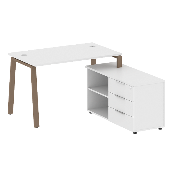 Metal System Р. ст. с тумбой на А-образном м/к БА.РС-СТС-2.2 (R) Белый/Мокко металл 1300*1520*750 - Вид 1