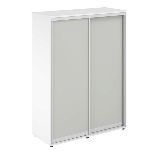 Шкаф купе 1438х600х1953  высокий, з.ст. ХДФ, 2 штанги / корпус цвет: белый, двери цвет: серый бархат Сигма / Sigma - Вид 1