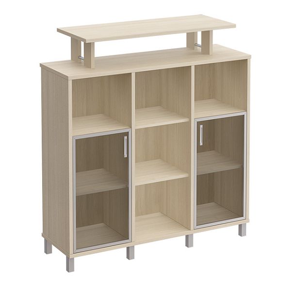 Стеллаж средний с надстройкой и стеклянными дверками "Борн" В 801-524 дуб шамони - Вид 1