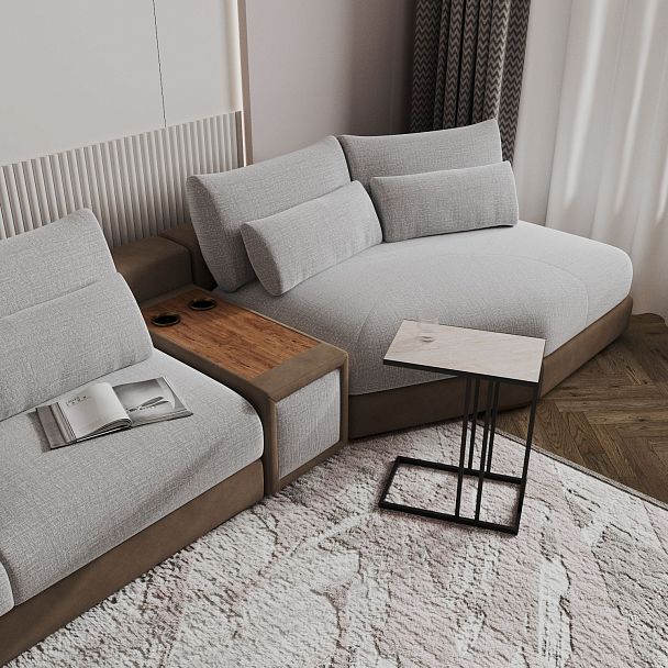 Aldo угловой модульный диван-кровать с терминальным шезлонгом, баром и столиком - Вид 2