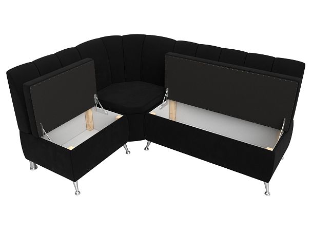 Кухонный угловой диван Кантри левый (полностью микровельвет черный) - Вид 6