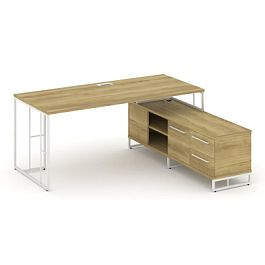 Rift Direct Стол руководителя на опорной тумбой RF.SRT-24 (R) Дуб Винченцо/Металл Белый 1580*1600*750 - Фото предпросмотра