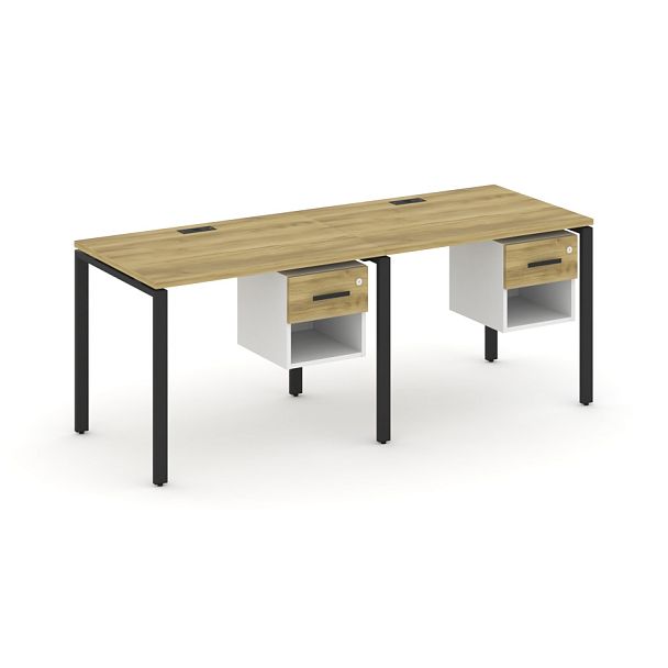 Concept Рабочая станция односторонняя с подвес. тумбами 2 места CN.ORS-117 W Дуб Винченцо/Белый Бриллиант/Металл Черный 1960*720*750 - Вид 1
