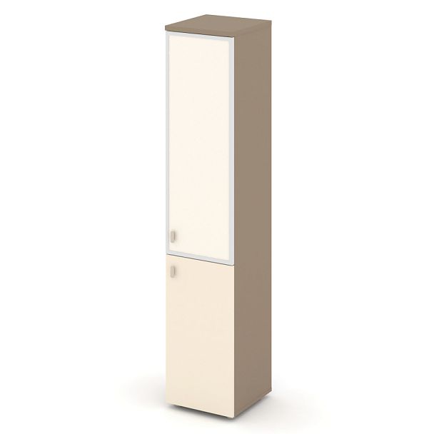 Estetica Шкаф высокий узкий прав. (1 низ. фасад ЛДСП+1 сред. фасад стекло лакобель в раме) ES.SU-1.2R (R) I Латте/Сатин/Лакобель ivory 400*420*1977 - Вид 1