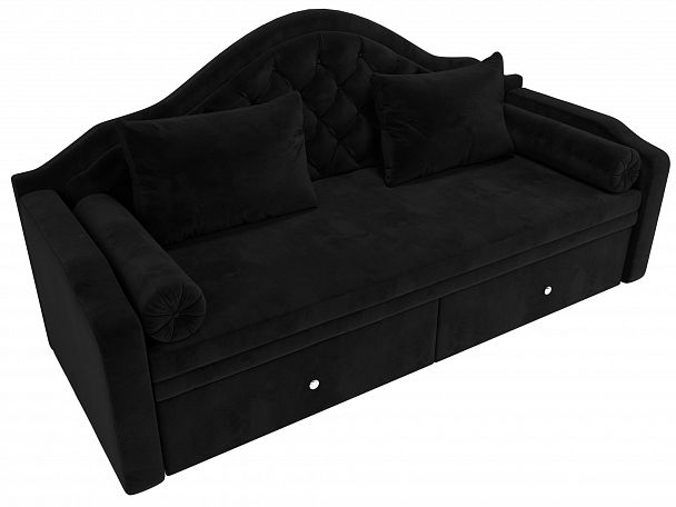Прямой диван софа Сойер (полностью велюр черный) - Вид 5